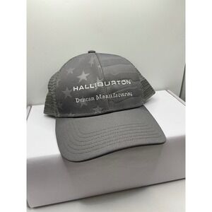 Halliburton Duncan Manufacturing Grey Trucker Hat Snapback Flag Pattern Mens Cap